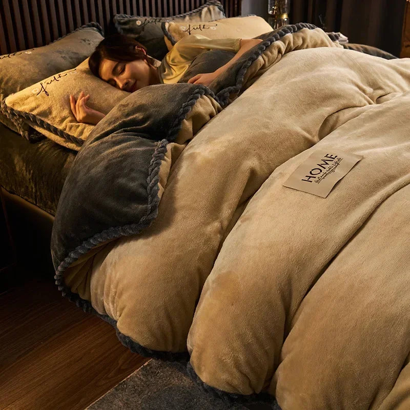 New Blue Milk Velvet Soft and Warm Duvet Cover Queen Size Double-Sided Plush Winter Blanket Bedding Luxury Duvet Cover