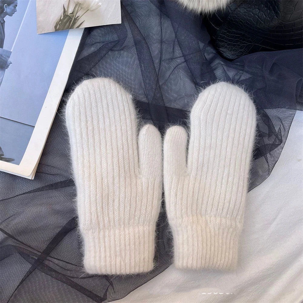New Fashion Knitted Gloves Men's and Women's Double-layer Velvet Warm Rabbit Fur Winter Out Cold Simple 23*11CM