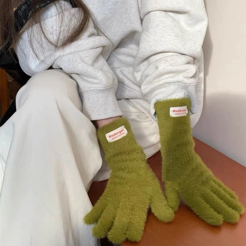 Winter Women's Gloves Thick Plush Knit Gloves Warm Velvet Mittens Solid Outdoor Ski Drive Touch Screen Gloves Christmas Gift