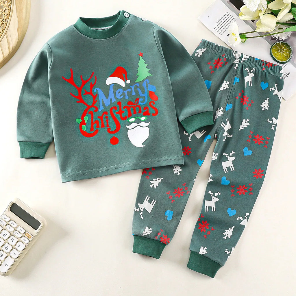 2025 Autumn Christmas Kids Cotton Pajama Set Long Sleeve Thermal Underwear for Boys and Girls Baby Homewear Clothes
