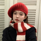 Red Stripe Soft Wool Knitted Scarf Women Winter Korean Thick Warm Scarf Fashion Y2K Harajuku Scarf Shawl Christmas New Year Gift