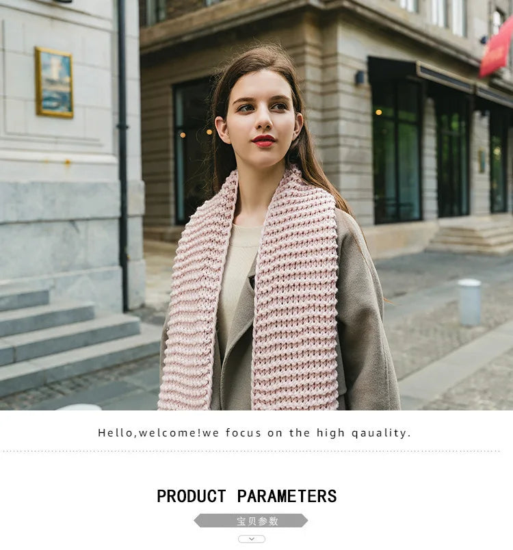 Hand Knitted Chunky Yarn Plain Scarf for Women Winter Thick Warm Soft Wool Like Scarf Fashion Long Scarves Casual Outdoor Travel