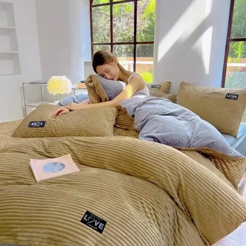 Winter Warm Velvet Duvet Cover Couple 2 People Double Quilt Cover 150/180/200/220 Bedding Twin Queen King Comforter Duvet Covers