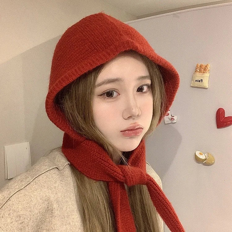 Korean Balaclava bonnet beanies y2k Hat scarf one-piece thickened warm retro Neck protection winter accessories knitted Law hat