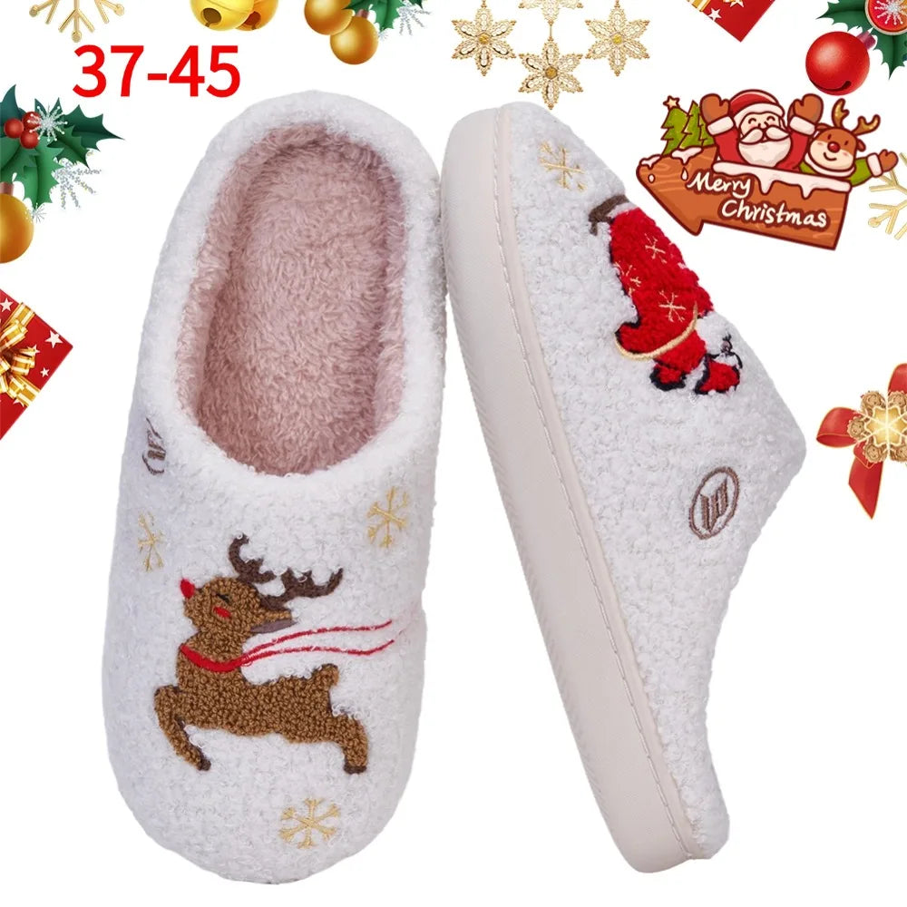 Winter Lovely Women Slippers Christmas Santa Claus Elk Plush Slippers Girls Fashion Indoor Slides Couples Soft Flat House Shoes