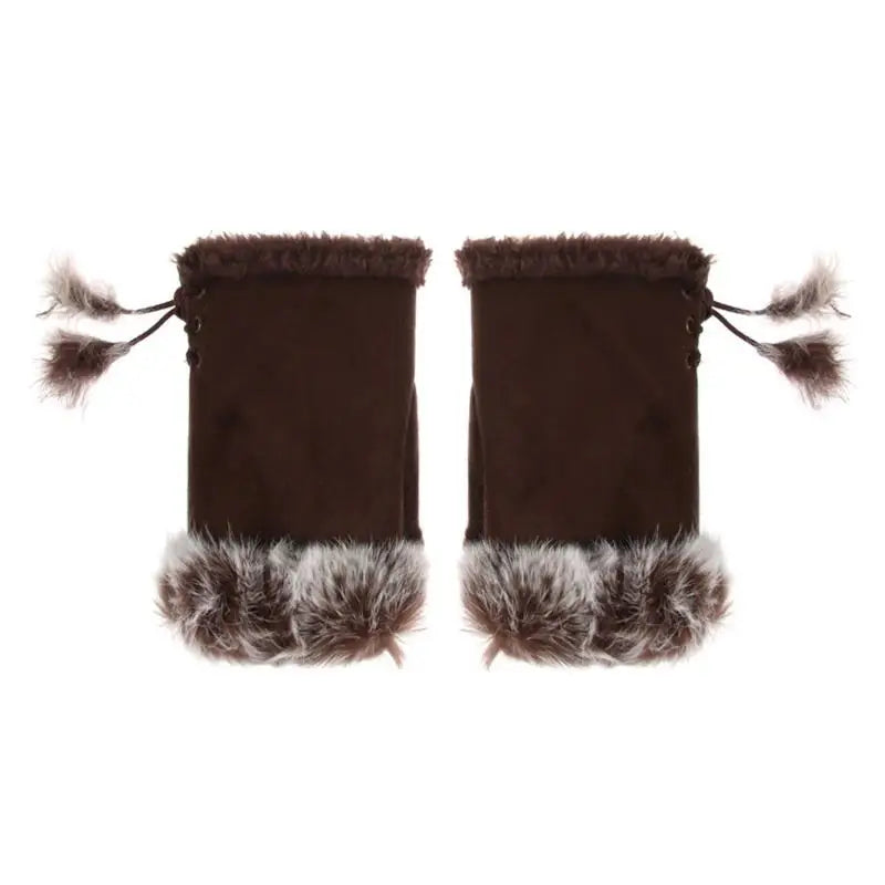 Soft Winter Half Finger Gloves Women Warm Luxury  Plush  Fingerless Gloves Wrist Mittens Writting