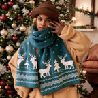 1PC Christmas Reindeer Scarf Knitted Warm Double-sided Pattern Winter Holiday Fashion Accessory For Women Girls Xmas Party Gift