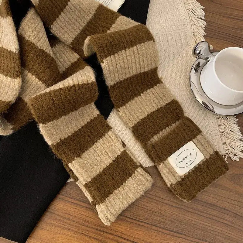 Red Stripe Soft Wool Knitted Scarf Women Winter Korean Thick Warm Scarf Fashion Y2K Harajuku Scarf Shawl Christmas New Year Gift