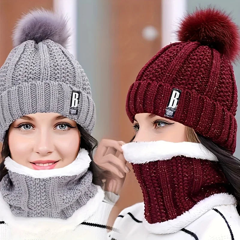 2/3pcs set of winter hat scarf and gloves made of windproof thick plush knit method ideal gift for Christmas Outdoor leisure hat