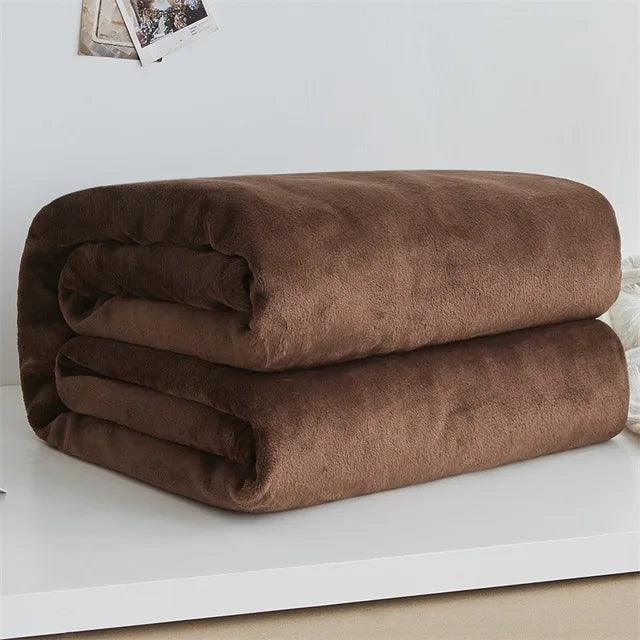 Soft Warm Coral Fleece Flannel Blankets For Beds Faux Fur Mink Throw Solid Color Sofa Cover Bedspread Winter Plaid Blankets