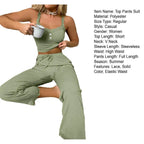 Women Casual Two-piece Set Home Loungewear  Women Summer Pajamas Low-cut Tube Top Drawstring Pants Suit Tank Top Trousers Set