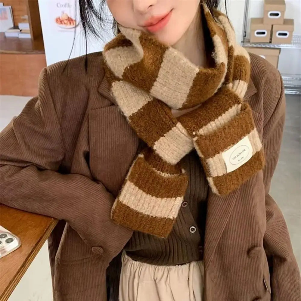 Red Stripe Soft Wool Knitted Scarf Women Winter Korean Thick Warm Scarf Fashion Y2K Harajuku Scarf Shawl Christmas New Year Gift