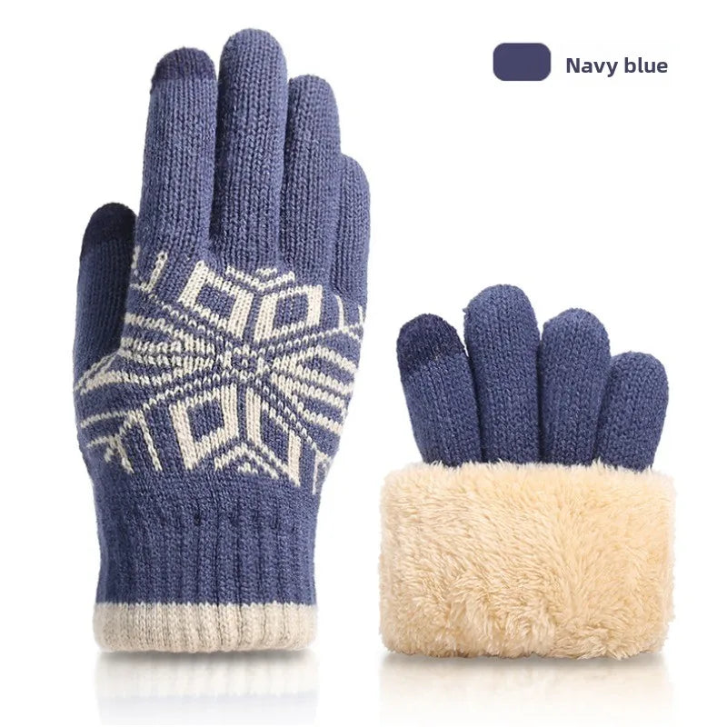Christmas Double-layer Touch Screen Gloves Thickened Knitted Gloves Outdoor Winter Cold Resistant and Warm Gloves