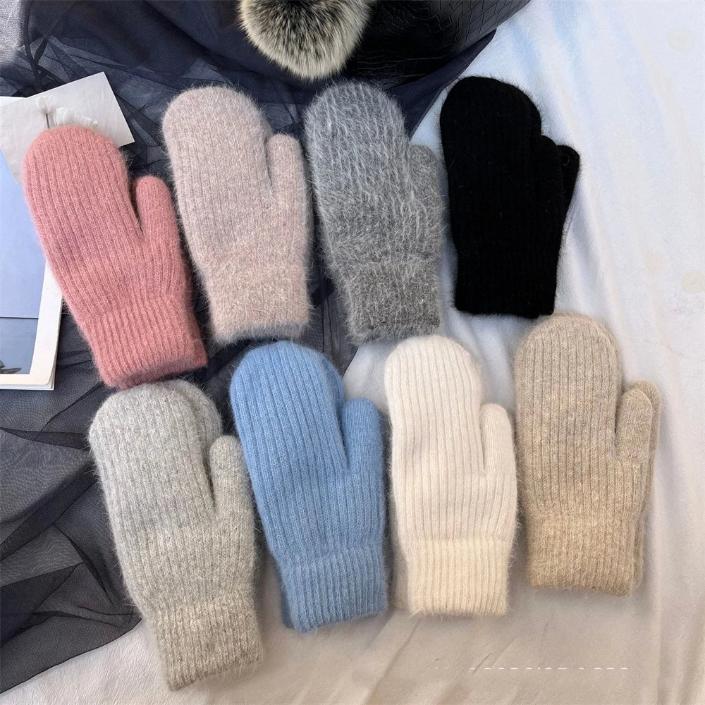 New Fashion Knitted Gloves Men's and Women's Double-layer Velvet Warm Rabbit Fur Winter Out Cold Simple 23*11CM
