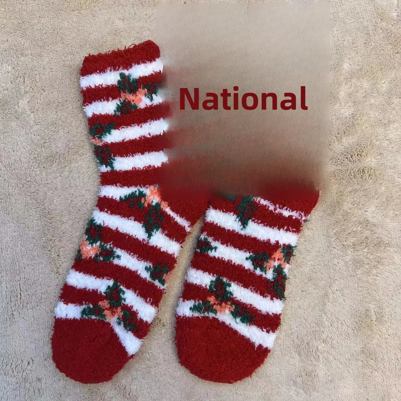 Christmas Red Thickened Coral Fleece Slippers Women's Home Socks Cozy Plush Autumn Winter Floor Socks Warmth And Style