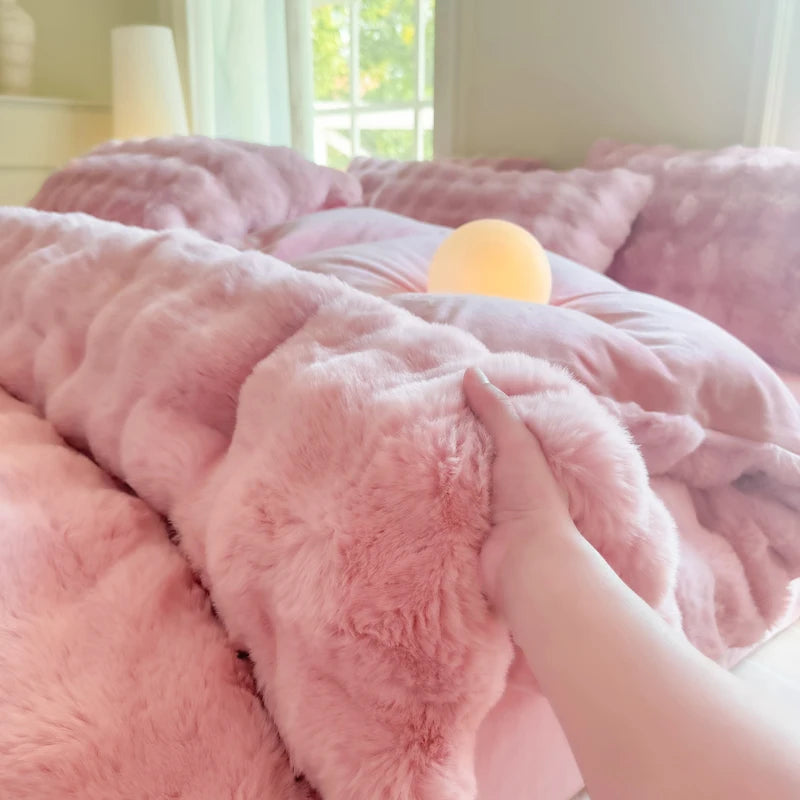 2025 New Class A Bubble Rabbit Fleece Quilt Cover  Thicken The Warm Duvet Cover in Autumn and Winter Skin-friendly Bedding