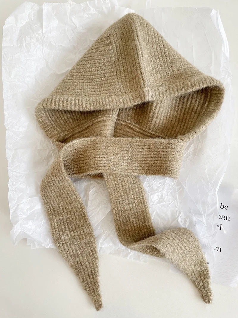 Korean Balaclava bonnet beanies y2k Hat scarf one-piece thickened warm retro Neck protection winter accessories knitted Law hat