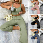 Women Casual Two-piece Set Home Loungewear  Women Summer Pajamas Low-cut Tube Top Drawstring Pants Suit Tank Top Trousers Set