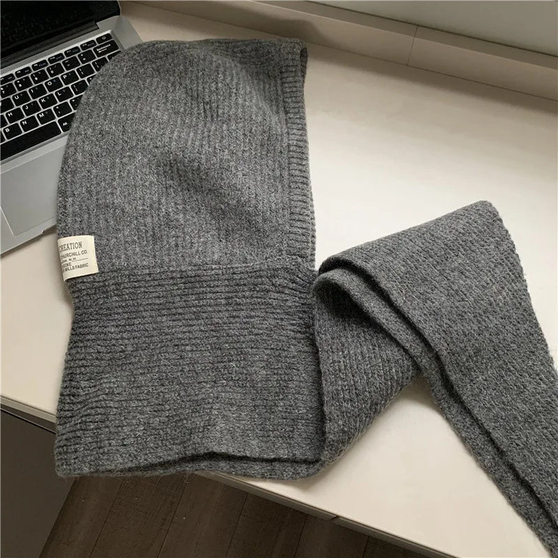 Korean Balaclava bonnet beanies y2k Hat scarf one-piece thickened warm retro Neck protection winter accessories knitted Law hat