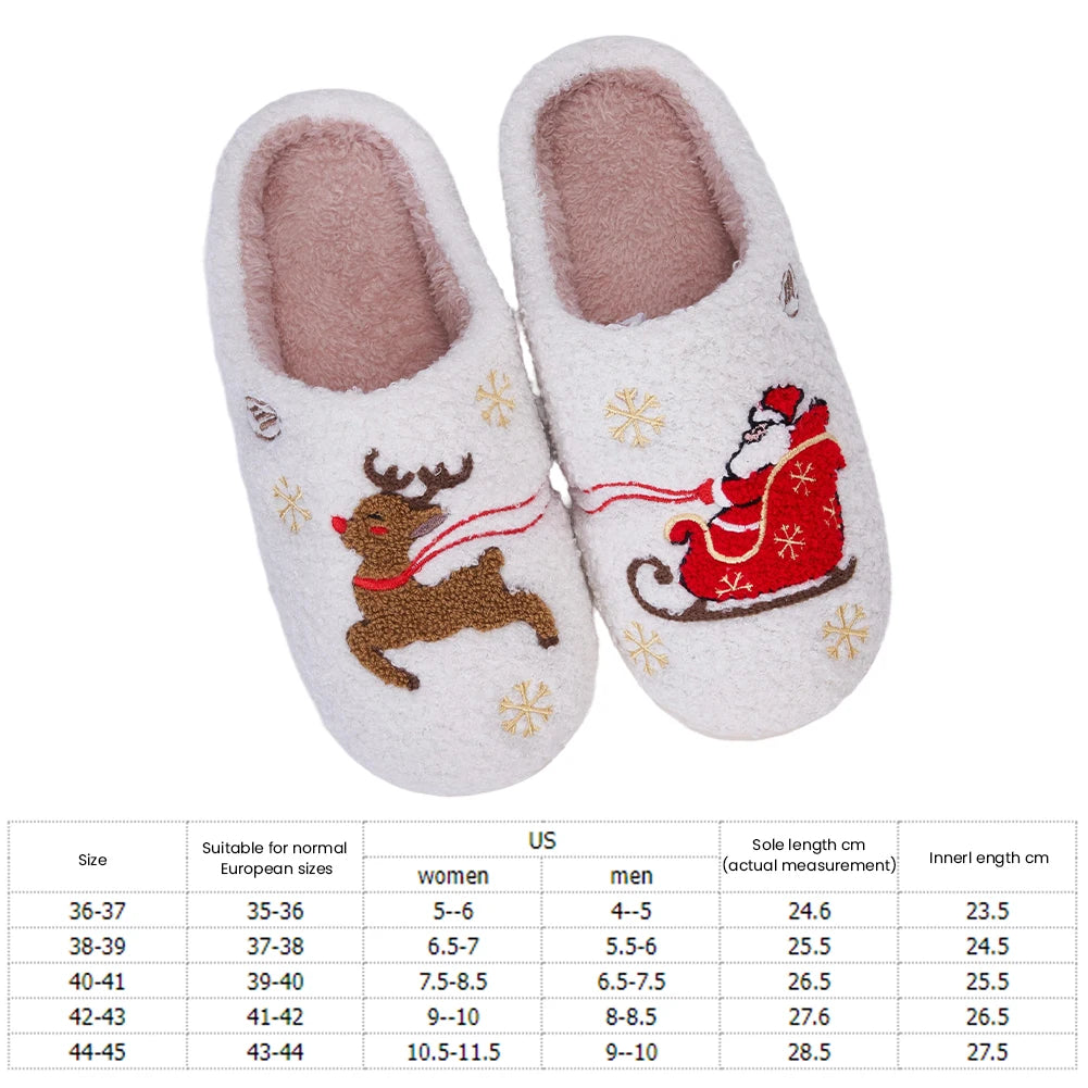 Winter Lovely Women Slippers Christmas Santa Claus Elk Plush Slippers Girls Fashion Indoor Slides Couples Soft Flat House Shoes