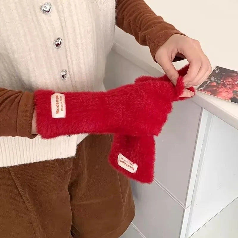 Winter Women's Gloves Thick Plush Knit Gloves Warm Velvet Mittens Solid Outdoor Ski Drive Touch Screen Gloves Christmas Gift